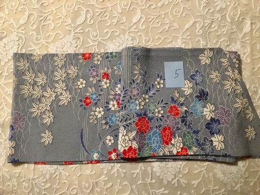 Philippa Crawford | Lavender blue base and floral bouquets design Crepe | Vintage Kimono Silk Scarf