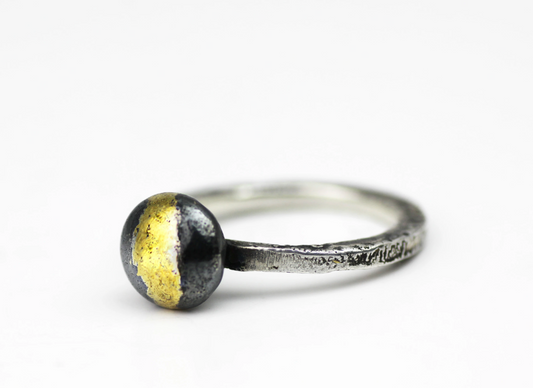 Juliette Mole | Silver and Gold Keum Boo Pebble Ring |Hallmarked Silver Jewellery