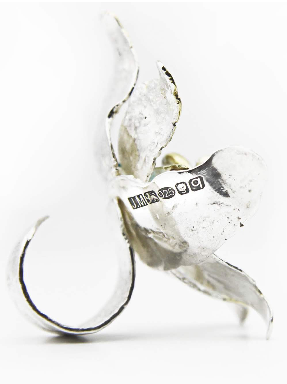 Juliette Mole | Large Six Petal Ring with Gold | Hallmarked Silver Jewellery