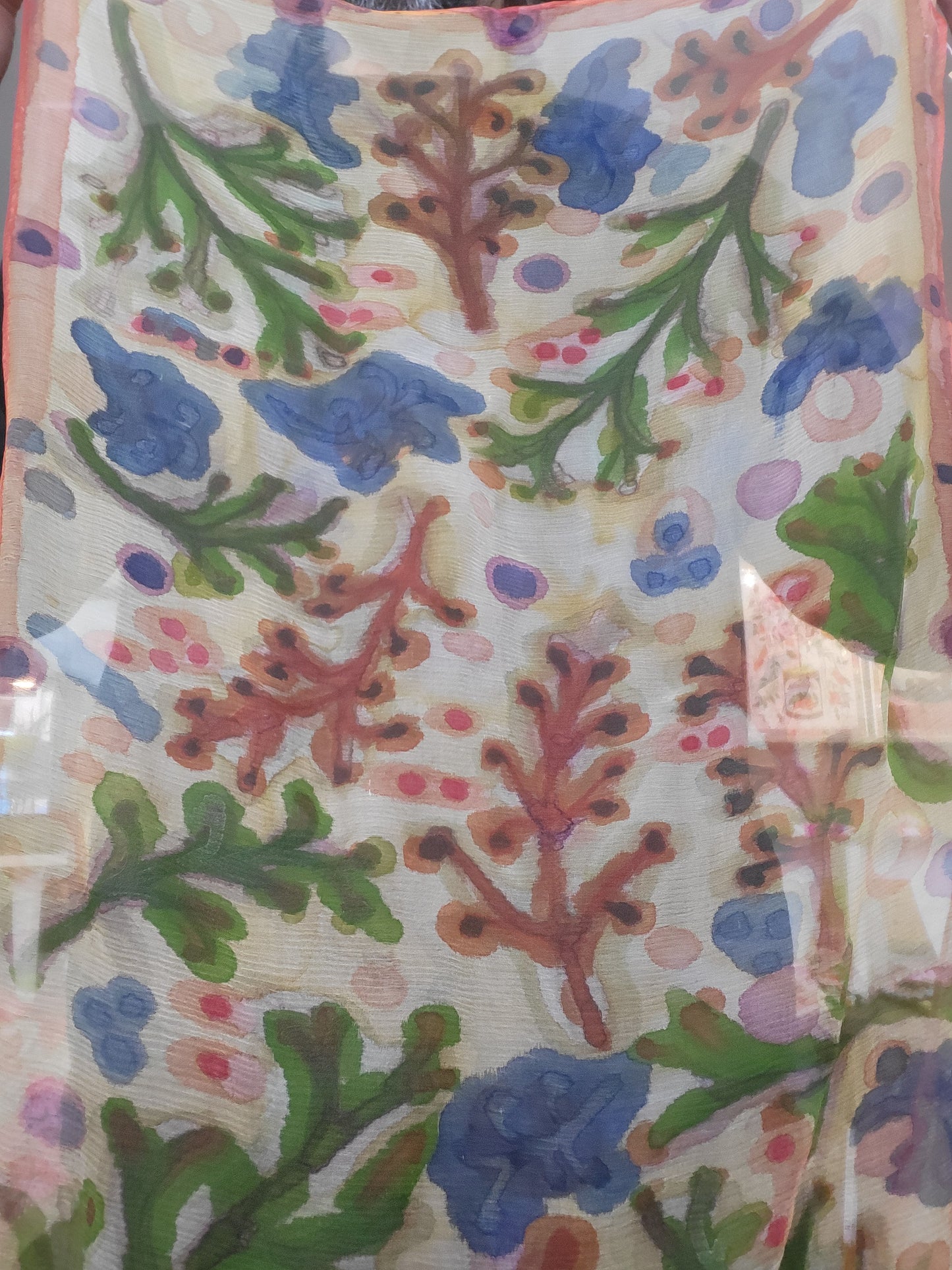 Susy Kirk |  'Botanical' Silk Chiffon Scarf with Sewn Hem | Handpainted Silk Scarf