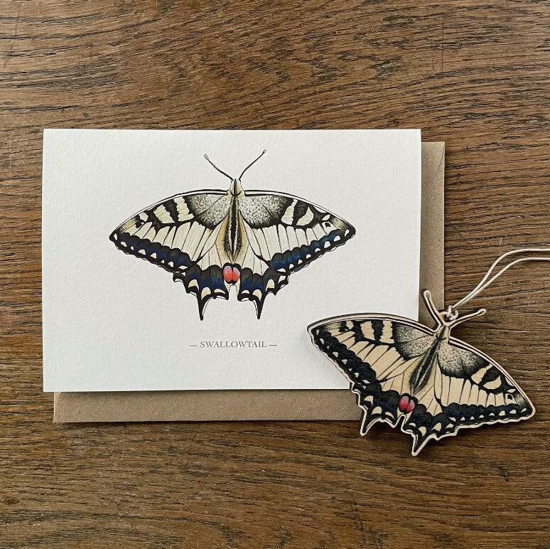 Swallowtail Butterfly card with removeable wooden hanging decoration