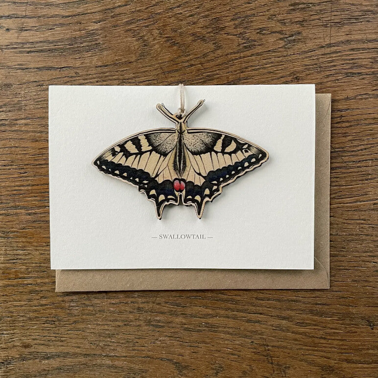 Swallowtail Butterfly card with removeable wooden hanging decoration