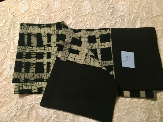 Philippa Crawford | Black and pale green Grid 'Shibori' with black ends | Vintage Kimono Silk Scarf