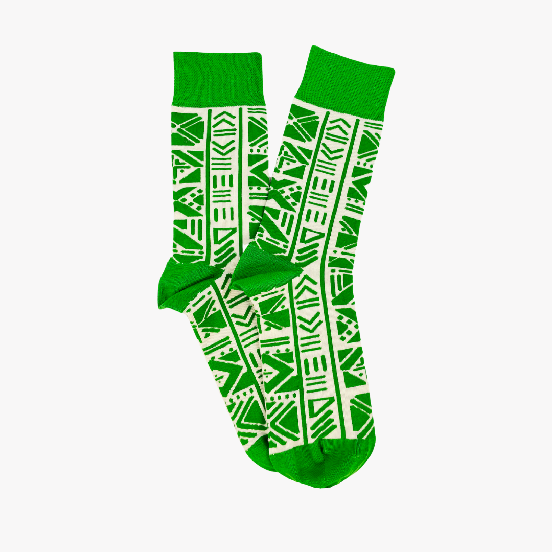 AFROPOP socks | Bogolan Green| Large