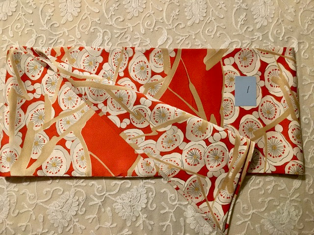Philippa Crawford | Orange art deco 'blossom' | Vintage Kimono Silk Scarf