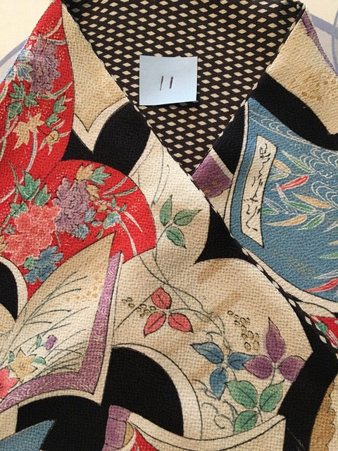 Philippa Crawford | Infinity scarf Colourful with black and white diamonds | Vintage Kimono Silk Scarf