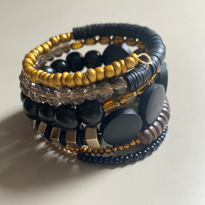 Black, wooden and Gold Wrap Bracelet