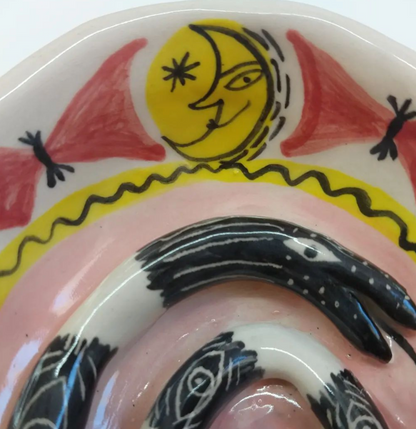 Ceramic soap dish pink + Black Snake
