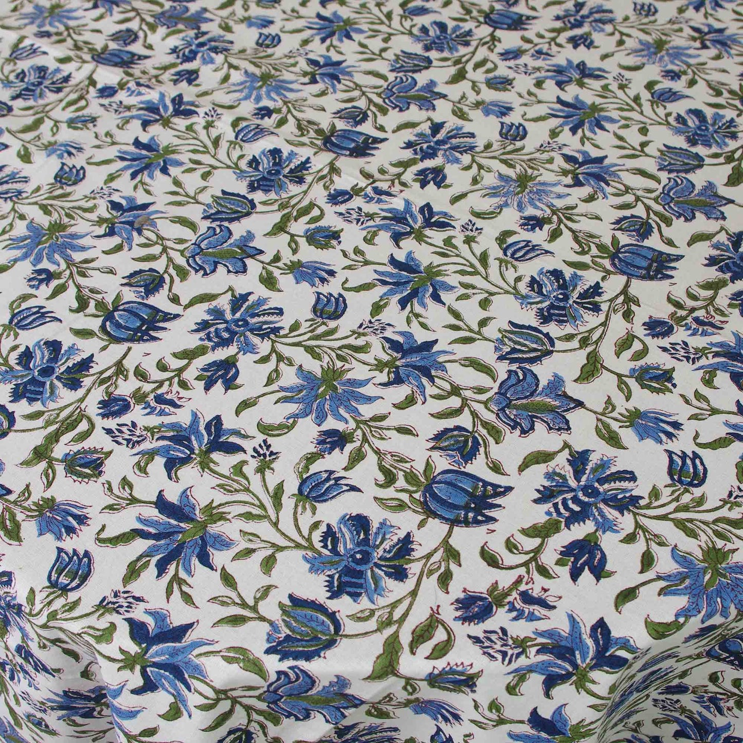 Hand Block Printed | Rectangular Tablecloth | Blue Floral
