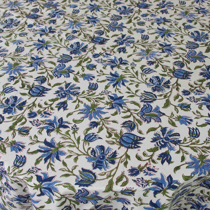 Hand Block Printed | Rectangular Tablecloth | Blue Floral