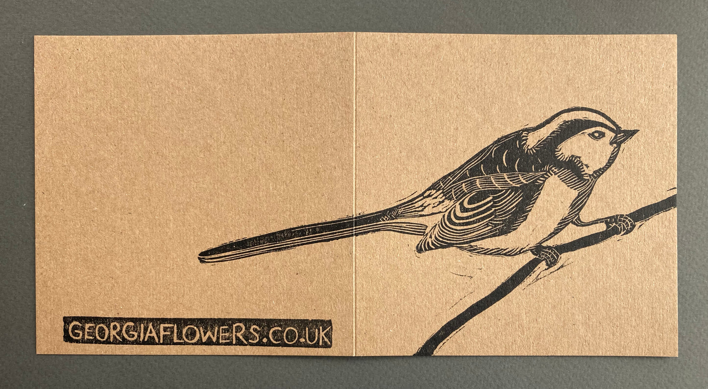 Georgia Flowers | Long Tailed Tit | Linoprinted Greetings Card