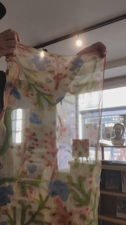 Susy Kirk |  'Botanical' Silk Chiffon Scarf with Sewn Hem | Handpainted Silk Scarf
