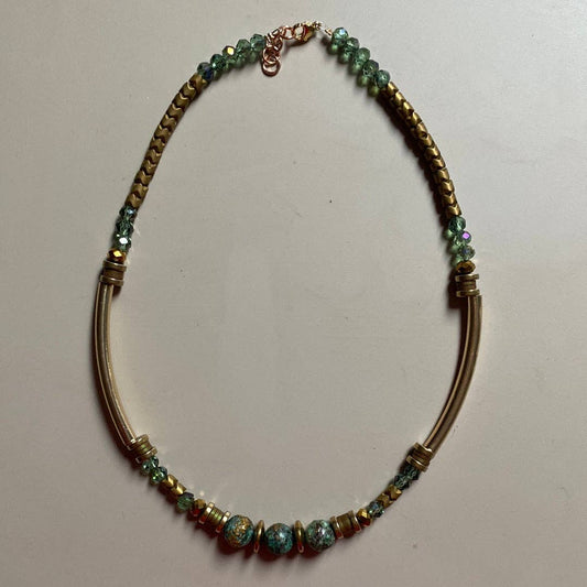 Green, Copper and Gold Necklace