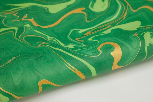 Hand Marbled Gift Wrap Sheets - Free Spirit Emerald